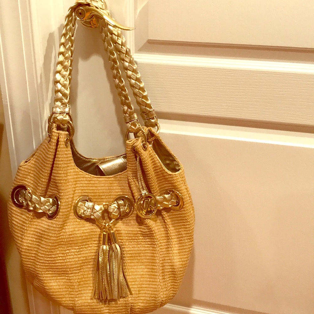 Original MK straw Hobo tote, gold braided handles